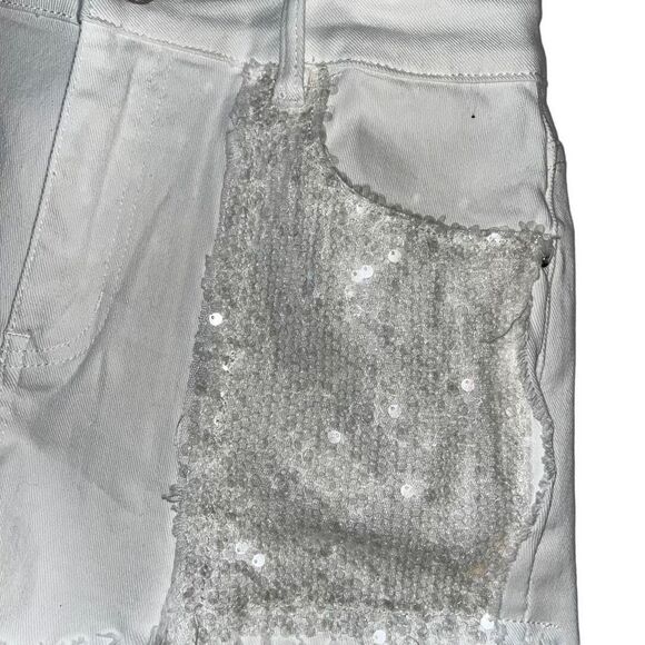 Sequined frayed white shorts NWT 10 - Picture 4 of 6